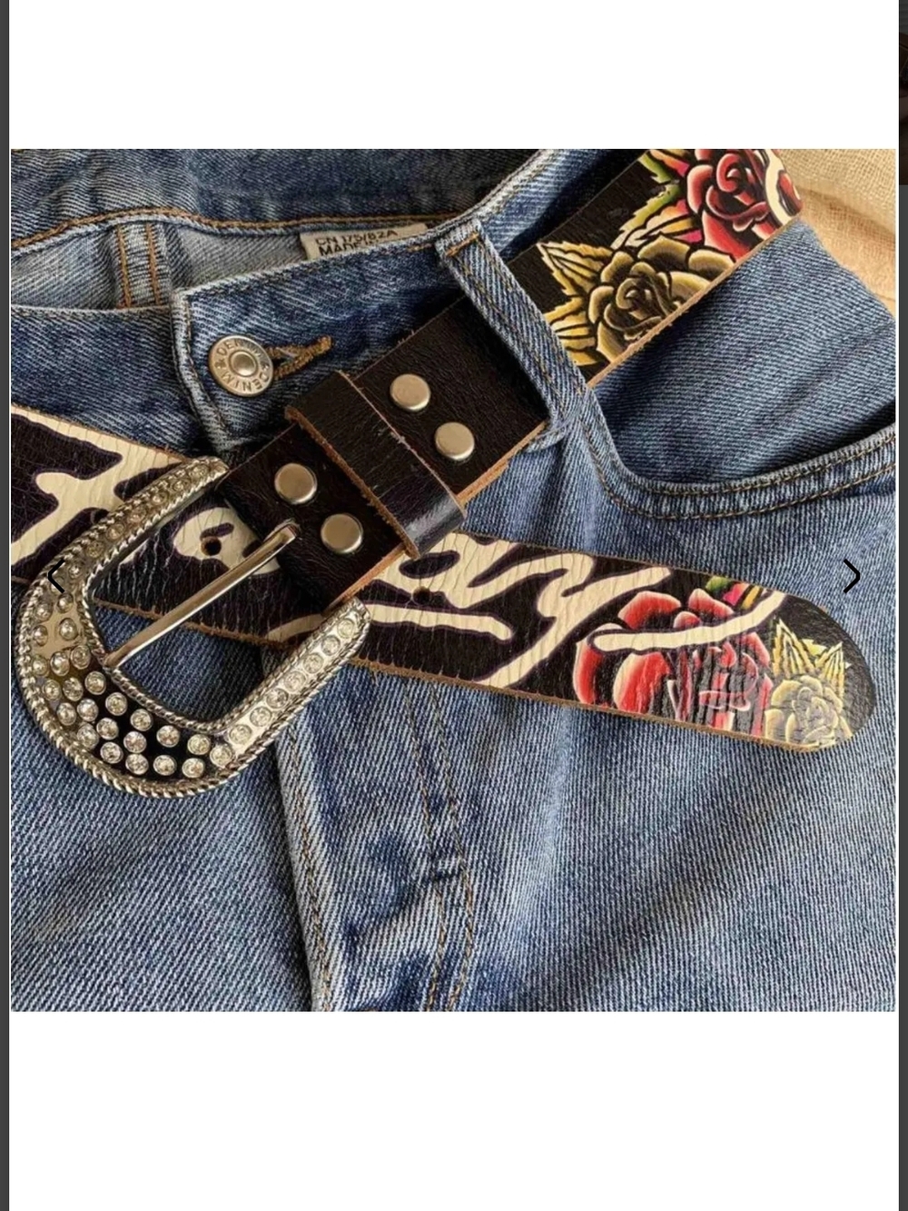 Ed Hardy Leather Belt Rose Studded Vintage Y2K 2000's Size M
